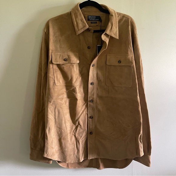 POLO RALPH LAUREN MENS SUEDE BUTTON DOWN SHIRT SIZE L - Picture 1 of 6
